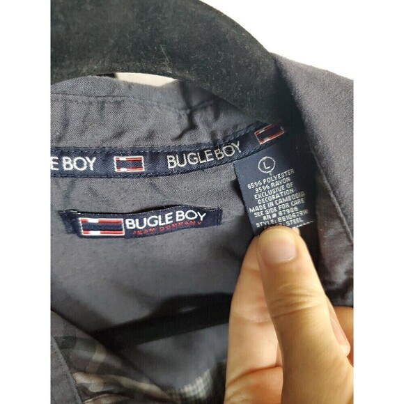 Bugle Boy Shirt Mens Large Bluish Gray Vintage Check Plaid Button Up - Picture 2 of 5